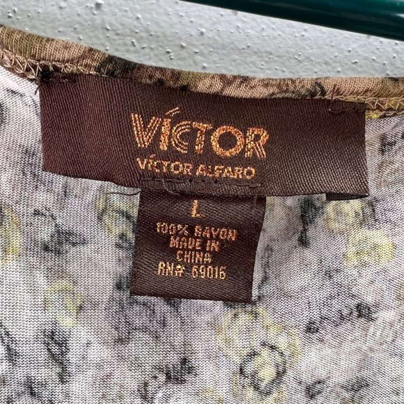 Victor Alfaro Knit Top Tunic size L Shirred Sides Short Sleeve Forest Naturecore - Picture 6 of 6